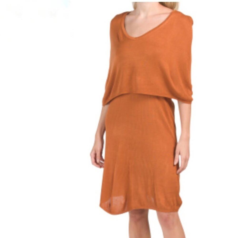 Vertigo Orange Short Sleeve Sweater Dress Shawl Top Size XS Fall Transitional